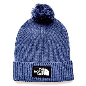 The North Face Logo Box Pom Beanie Shady Blue NWT